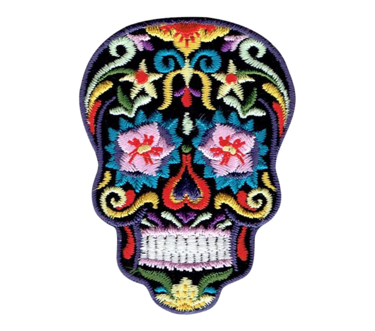 Black Sugar Skull, Day of the Dead, Embroidered, Iron on Patch
